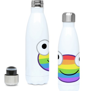 Water bottle with rainbow frog design
