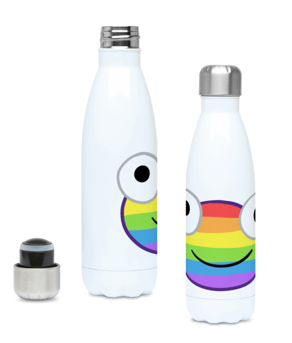 Water bottle with rainbow frog design